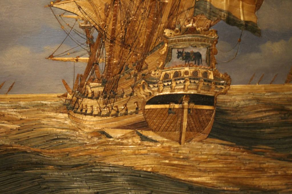 Hendrick Pronck: Strawpainting of the ship *The Bull* (1675-1700) Straw Naval