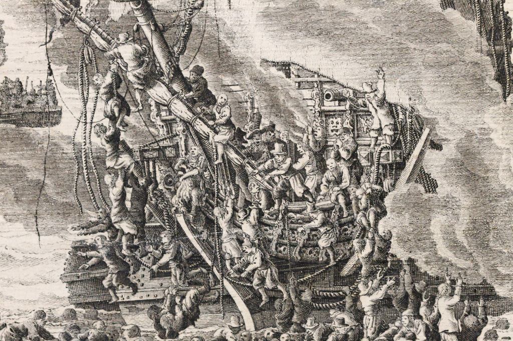 The Battle of Livorno (Leghorn), Willem van de Velde (I), c. 1659 - c. 1699 Naval Battle - Pencil Painting